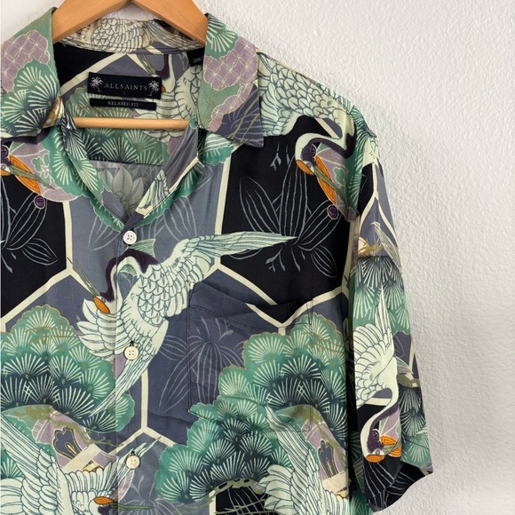 AllSaints Naga Print Camp Shirt
Color: Pearl Grey - Picture 6 of 13